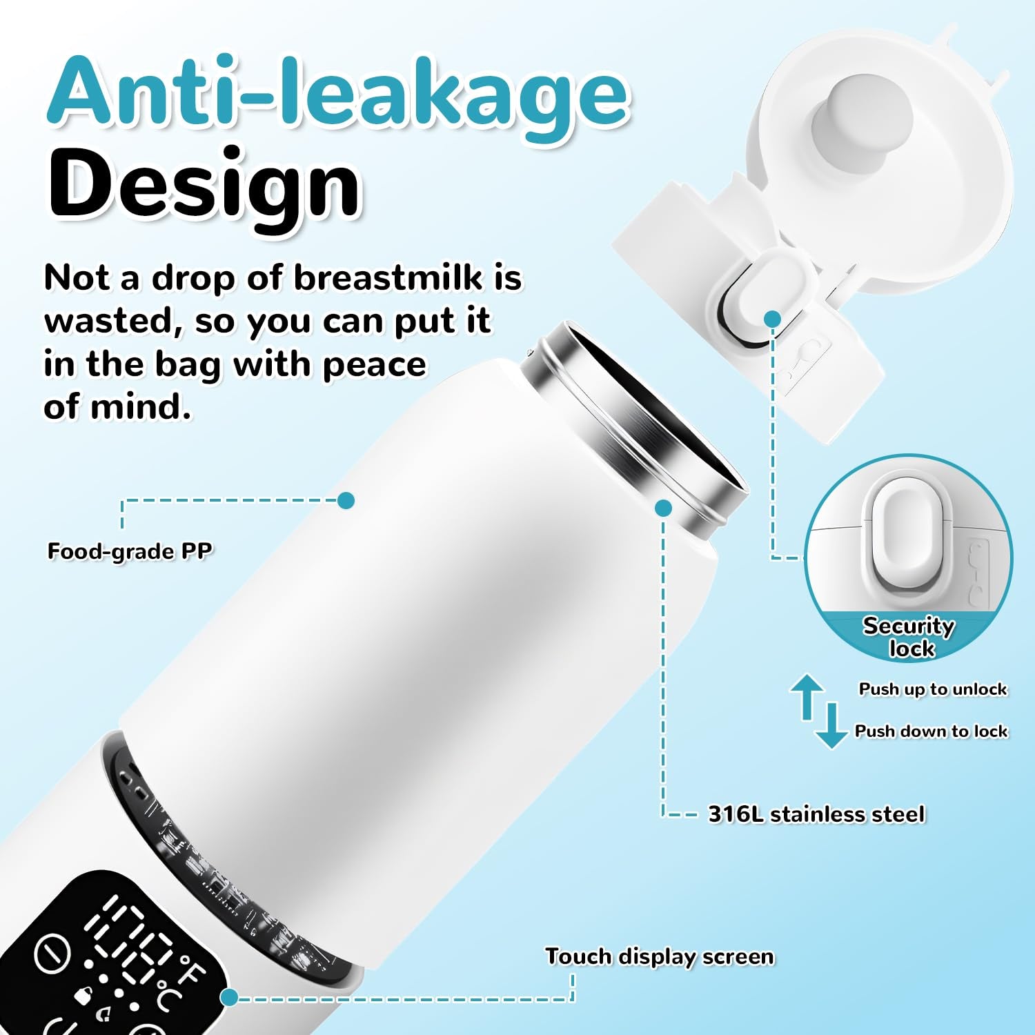 Portable Milk Warmer for Travel,Formula Container to Go 17Oz Baby Bottle Warmer with 11000Mah Long Battery Fast Heating,Cordless Milk Warmer for on the Go for Breast Milk and Formula, Baby Milk Warmer