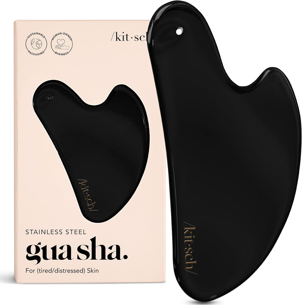 Stainless Steel Gua Sha Facial Tools - Guasha Tool for Face, Face Sculpting Tool, Neck Massager, Double Chin Reducer Gua Sha Tools, Lymphatic Drainage Massager, Facial Skin Care - Matte Black
