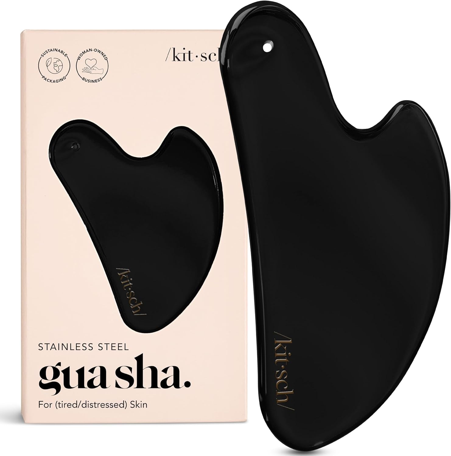 Stainless Steel Gua Sha Facial Tools - Guasha Tool for Face, Face Sculpting Tool, Neck Massager, Double Chin Reducer Gua Sha Tools, Lymphatic Drainage Massager, Facial Skin Care - Matte Black