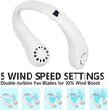 Portable Neck Fan, 360° Cooling Personal Fan with 5 Speeds, USB Rechargeable Wearable Neck Fan, Hands Free Bladeless Fan, Twistable, Mini Portable Fan, Gifts for Men Women Mom Dad, White