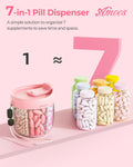 Cute Pill Dispenser with 7 Compartments, Pill Bottle Organizer with Anti-Mix Design, Portable Pill Organizer for Travel with Wide Mouth for Easy Access, Bpa-Free Patented Pill Container, Pink