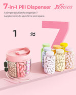 Cute Pill Dispenser with 7 Compartments, Pill Bottle Organizer with Anti-Mix Design, Portable Pill Organizer for Travel with Wide Mouth for Easy Access, Bpa-Free Patented Pill Container, Pink
