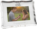 Modern Engagement 4X6 Steel Picture Frame in Silver Plating with Double Diamante Rings | for Wall or Table | Black Velveteen Backing