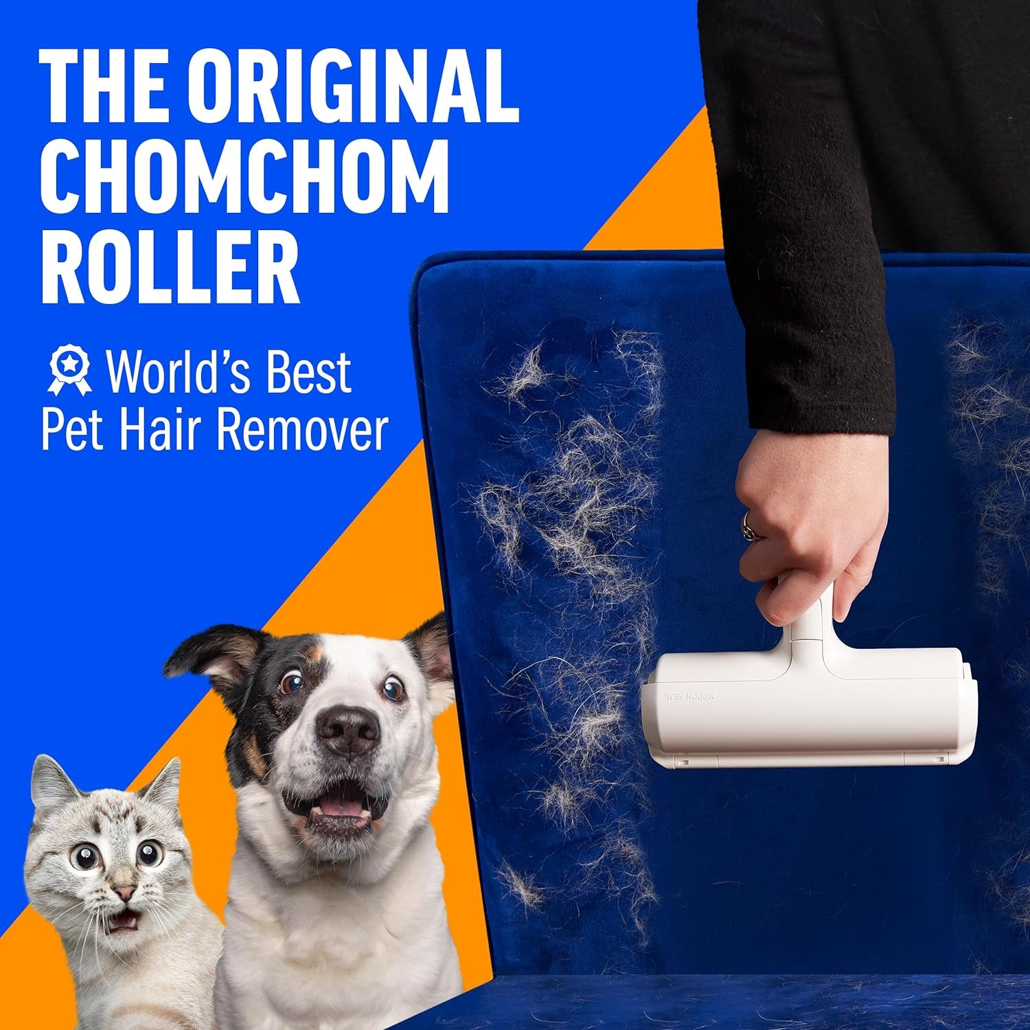 Pet Hair Remover â€“ Original Size Reusable Lint Roller for Cat & Dog Hair on Furniture, Couch, Carpet, Car, Rugs & Bedding â€“ Portable, Eco-Friendly (White)