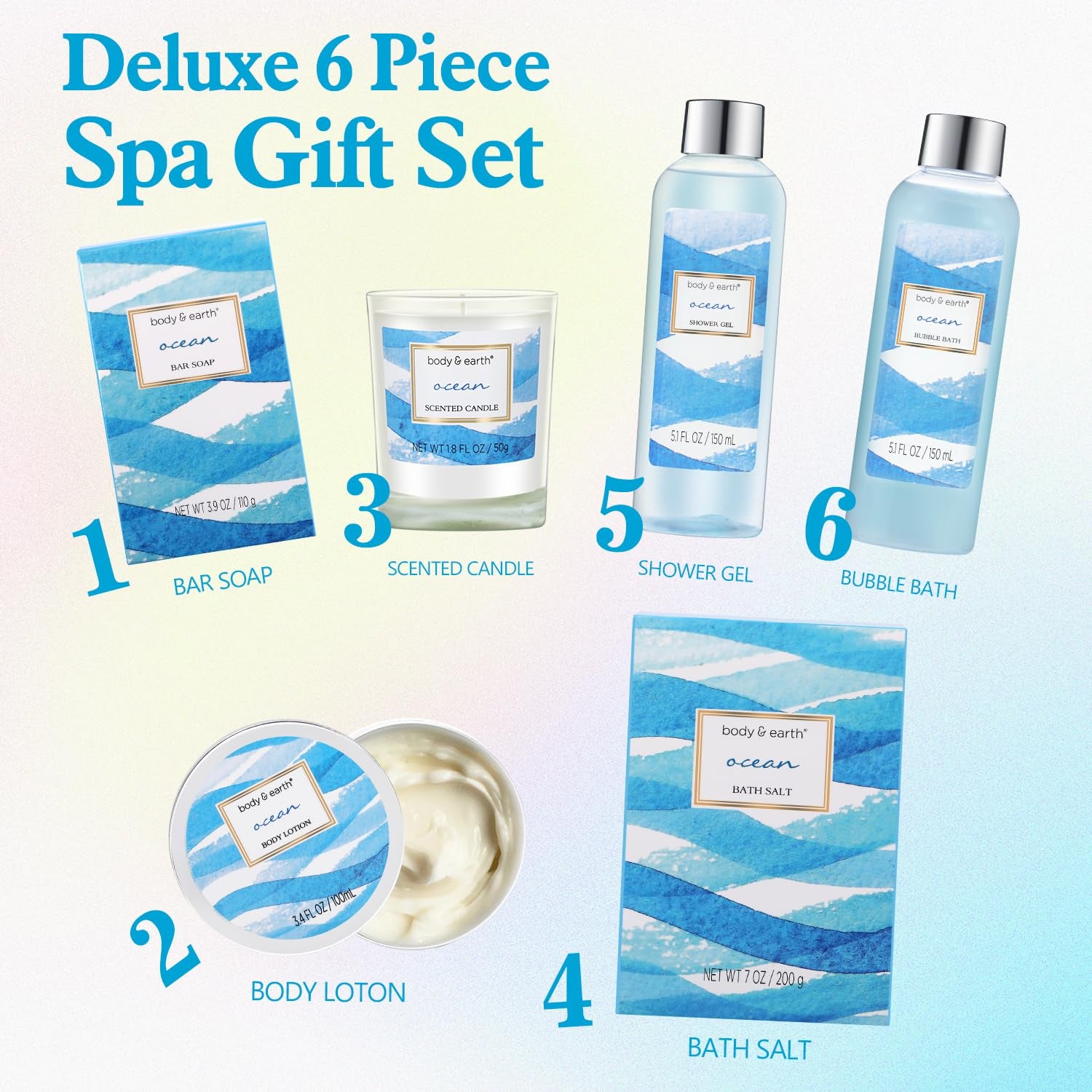 Bath and Body Gift Set for Women,  Ocean Gift Basket, 7 Pcs Bath Sets for Women Gift with Bubble Bath, Body Lotion, Scented Candle, Spa Kit for Her, Mother'S Day Gifts for Mom