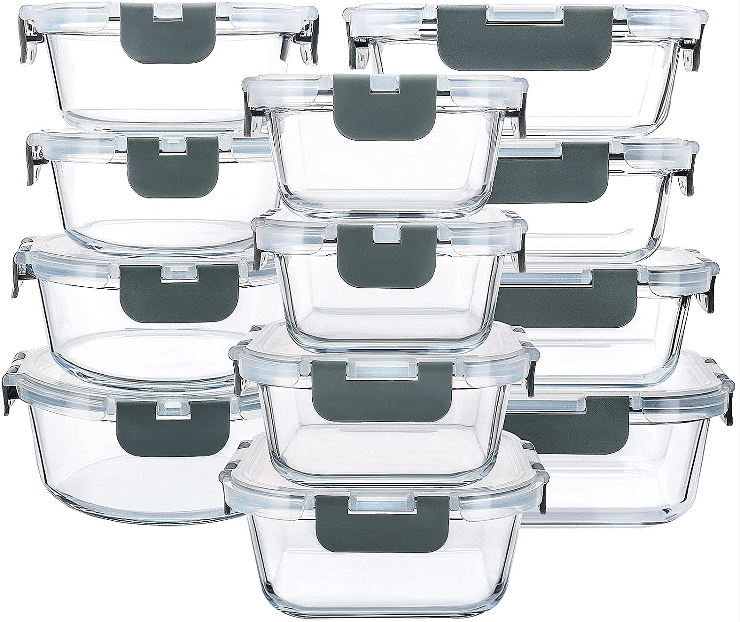 24-Piece Glass Food Storage Containers with Upgraded Snap Locking Lids,Glass Meal Prep Containers Set - Airtight Lunch Containers, Microwave, Oven, Freezer and Dishwasher