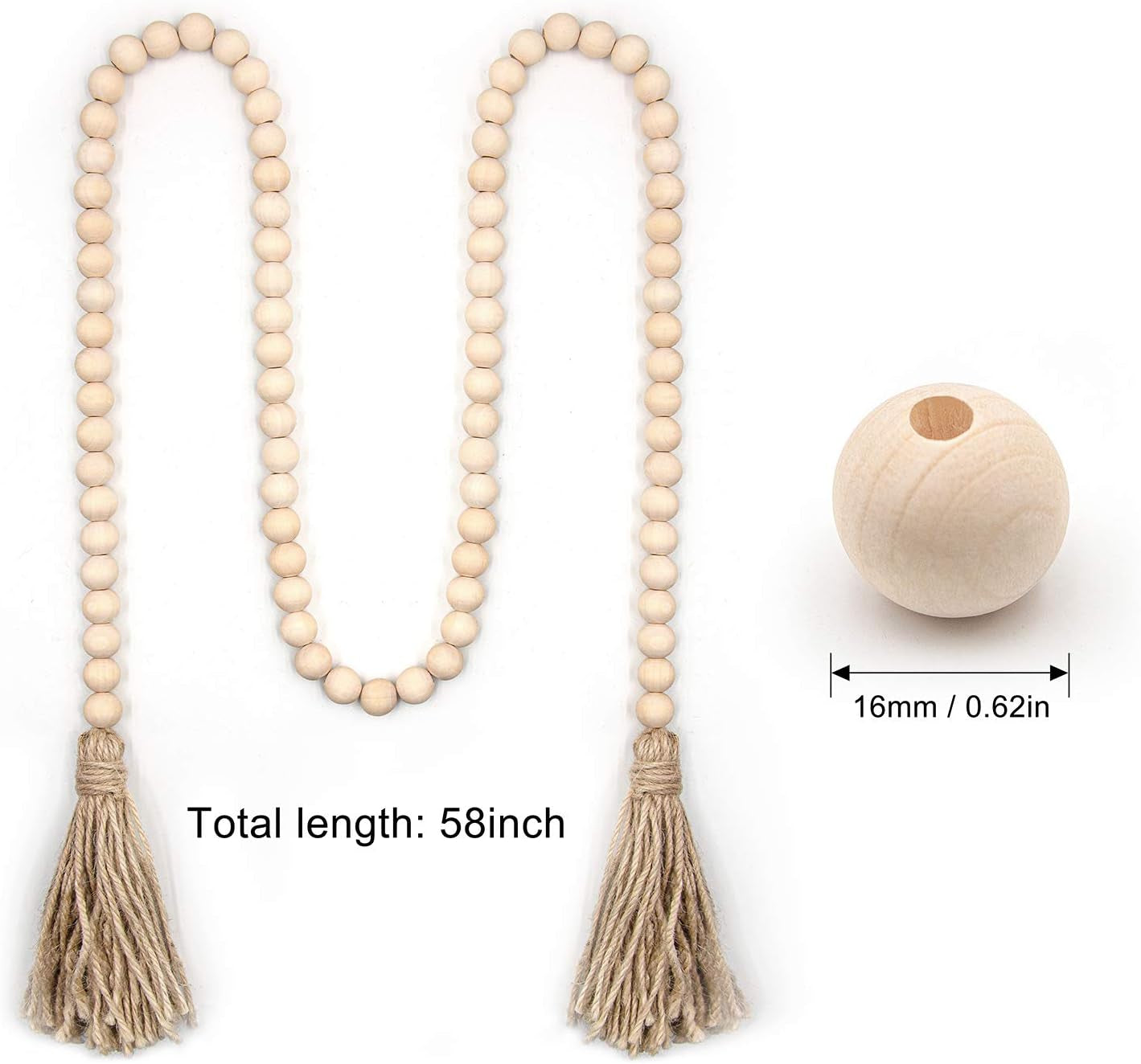 60 Inches Wood Bead Garland,Wooden Beads with Tassels,Farmhouse Beads Rustic Prayer Beads Boho Beads for Farmhouse Tiered Tray Coffee Table Mantel Decor (1 Pack)