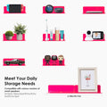 Acrylic Floating Shelves Set of 2 - Easily Expand Wall Space - Small Wall Shelf with Strong Adhesive for Bedroom, Kids' Room, Bathroom, Etc (Fluorescent Pink)