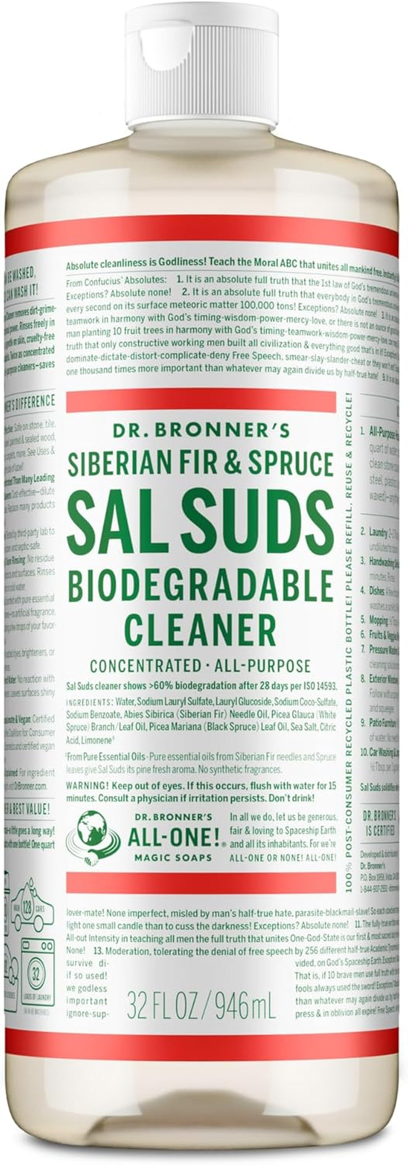 Sal Suds Biodegradable Cleaner (32 Oz) â€“ All Purpose Pine Mop Detergent for Floors, Laundry & Dishes, Multi-Surface Concentrate, Heavy-Duty Degreaser