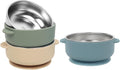 Baby & Toddler Bowls | Stay-Put Suction | Silicone & Stainless Steel with Leakproof Sealed Lids (Set of 3) | Portable Baby Food Bowls