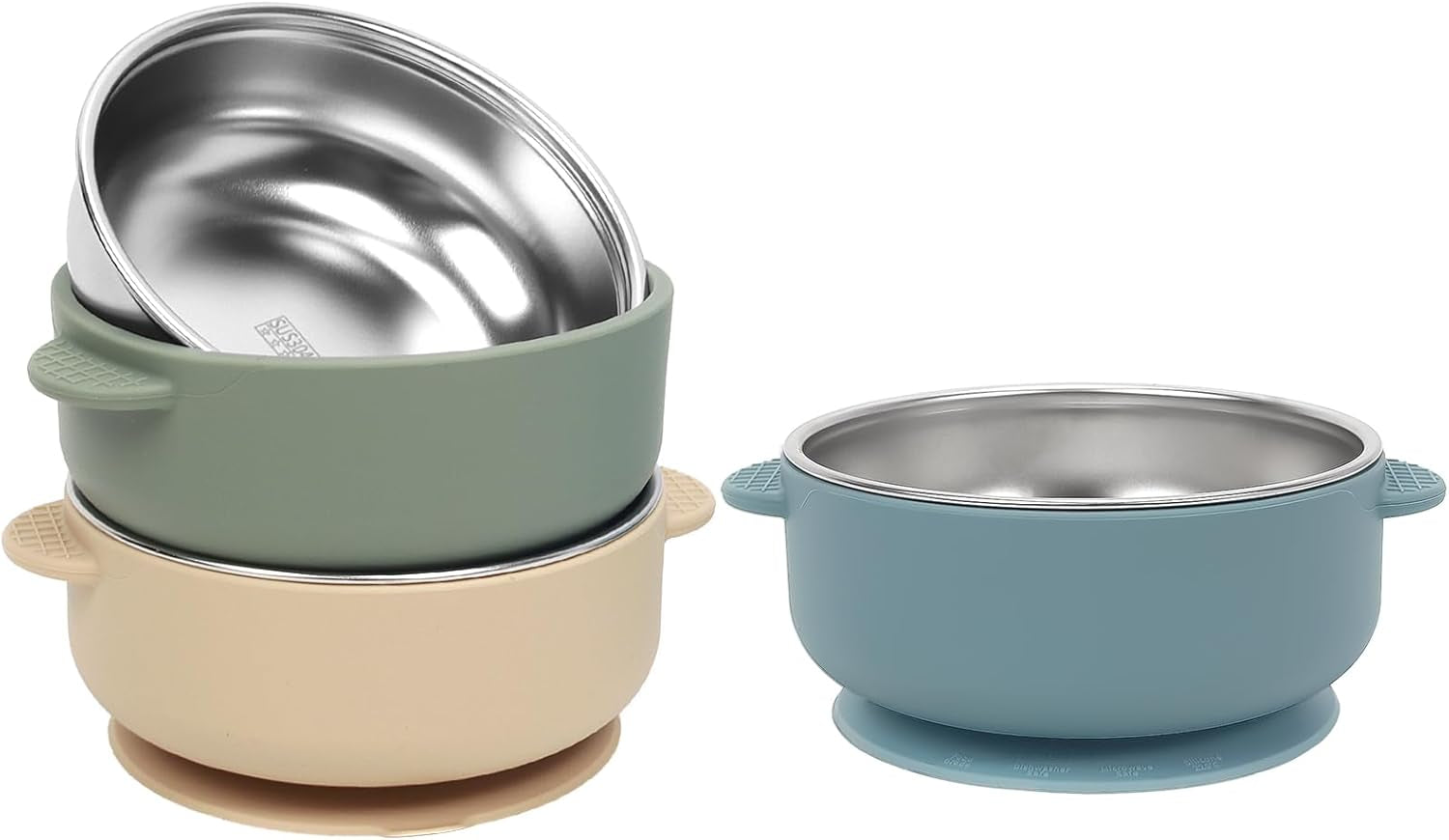 Baby & Toddler Bowls | Stay-Put Suction | Silicone & Stainless Steel with Leakproof Sealed Lids (Set of 3) | Portable Baby Food Bowls