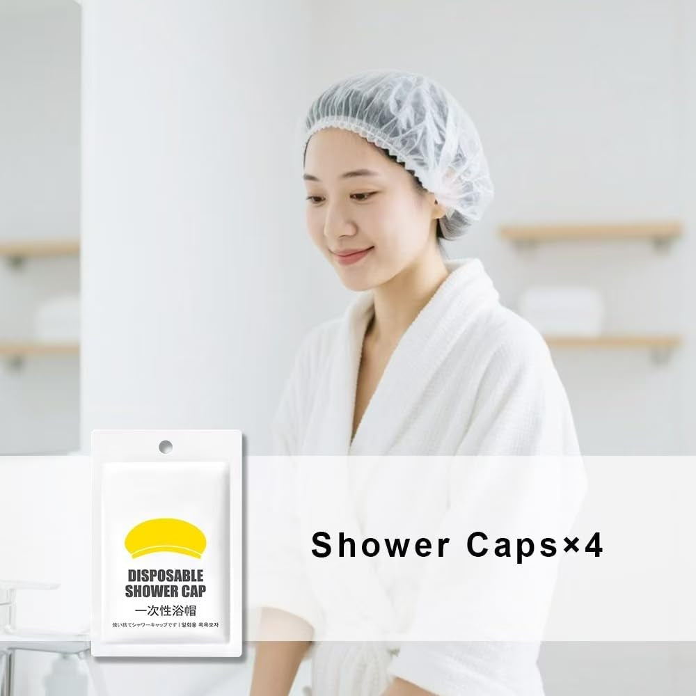48Pcs Disposable Travel Set: Bed Sheet*2 Duvet Cover*2 Pillow Case*4 Bath Towels*4 Shower Caps*4 Plastic Bathtub Bag*5 Toilet Seat Covers*4 Compression Face Towel*15 Toothbrushes*4 Slippers*4