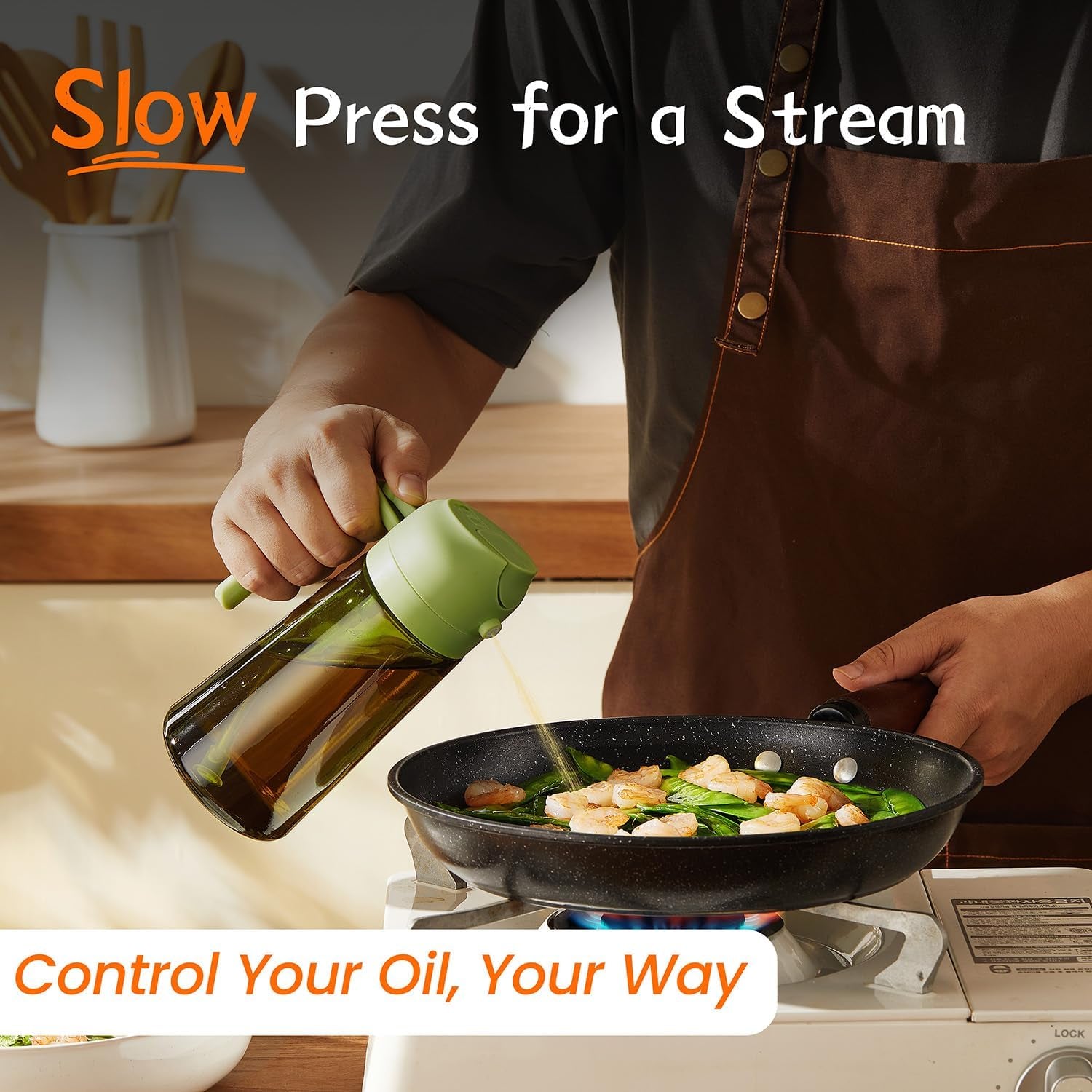- Original 16Oz/470Ml Olive Oil Dispenser Bottle for Kitchen Gadgets and Air Fryer Accessories - Olive Oil Sprayer for Cooking W/Stickers - Black&Green