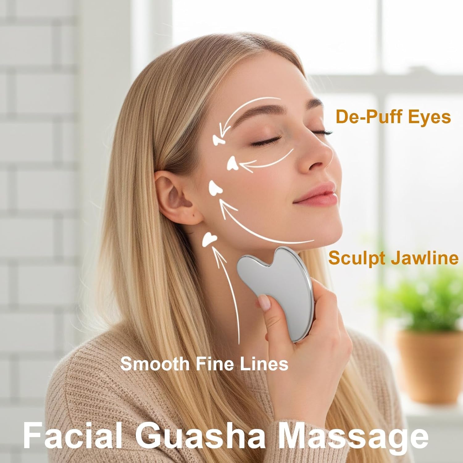 Stainless Steel Gua Sha Tool & Lymphatic Drainage Face Brush Set,  Facial Massage Kit for Jawline Sculpting Puffiness Lifting Relaxation, Contour Face Brush with Storage Case