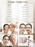 Gua Sha and Face Roller Set: Face Skin Care Tools with Facial Cleansing Brush, 2 Silicone Scrubber Pads & Face Sponge, Travel Bag, Self Care Gift