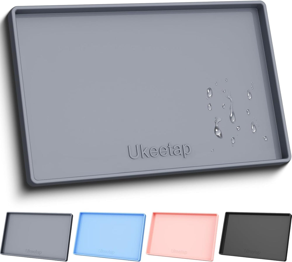 Extra Thick Silicone Mat Waterproof with Raised Edge 19â€ X 12â€, BPA Free Non-Slip Dog & Cat Food Mat, Feeding Mat for Food and Water Bowls, Spill Proof Mat to Protect Floors, Gray