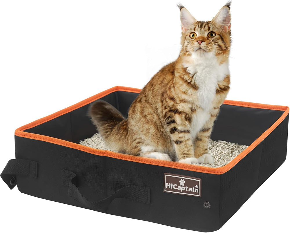 Portable Cat Travel Litter Box, Collapsible Cat Litter Carrier Tray, Waterproof Litter Box for Outdoor Fit Medium Cats and Kitties, Leak-Proof, Sturdy, Lightweight-Black
