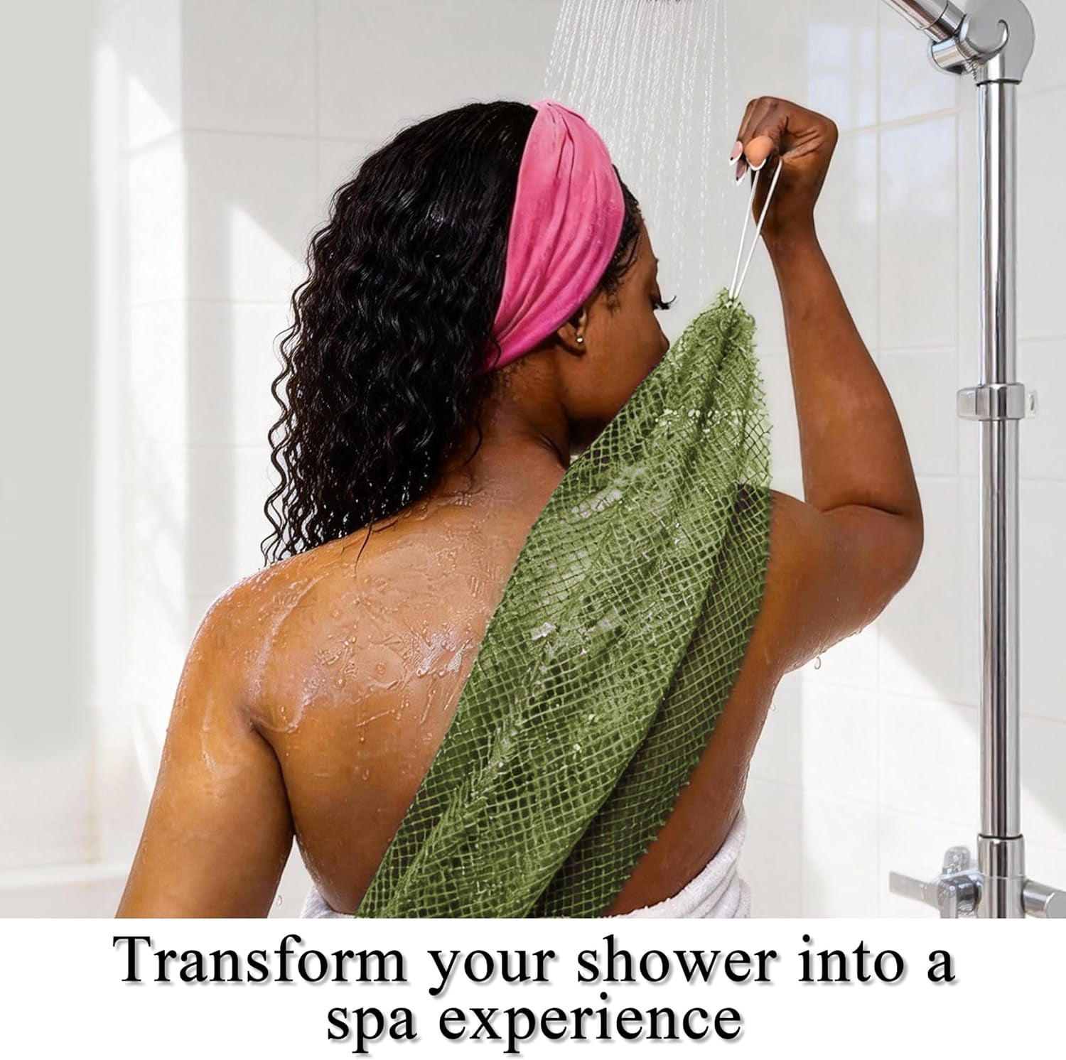 Authentic African Net Sponge - 2 Pack Exfoliating Bath & Shower Loofah Sponge for Body & Face, Gentle Scrubber for All Skin Types, Travel, Durable Polyester (Olive Green & Light Green)
