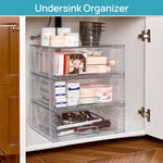 2 Pack Large Stackable Storage Drawers,Easily Assemble Clear Acrylic Bathroom Closet Undersink Organizers,Plastic Storage Bins for Cabinet,Kitchen Pantry,Medicine Organization