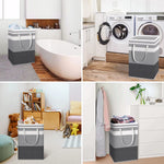 2 Pack Large Laundry Baskets, Waterproof, Freestanding Laundry Hampers, Collapsible Clothes Hamper with Reinforced Handles in Laundry Room, College Dorm, Bathroom, Bedroom (Grey, 75Lx2)