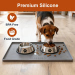 Extra Thick Silicone Mat Waterproof with Raised Edge 19” X 12”, BPA Free Non-Slip Dog & Cat Food Mat, Feeding Mat for Food and Water Bowls, Spill Proof Mat to Protect Floors, Gray