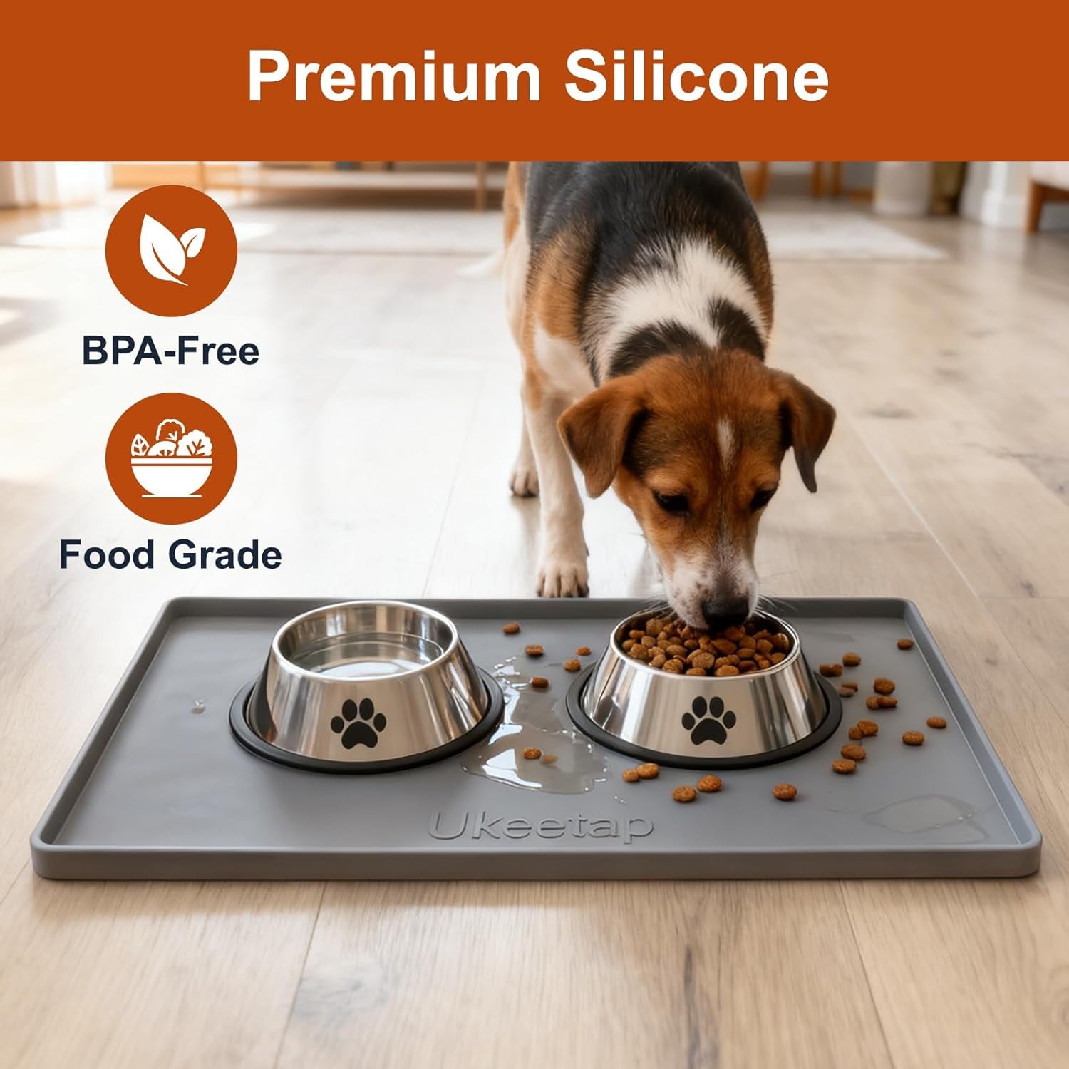 Extra Thick Silicone Mat Waterproof with Raised Edge 19â€ X 12â€, BPA Free Non-Slip Dog & Cat Food Mat, Feeding Mat for Food and Water Bowls, Spill Proof Mat to Protect Floors, Gray
