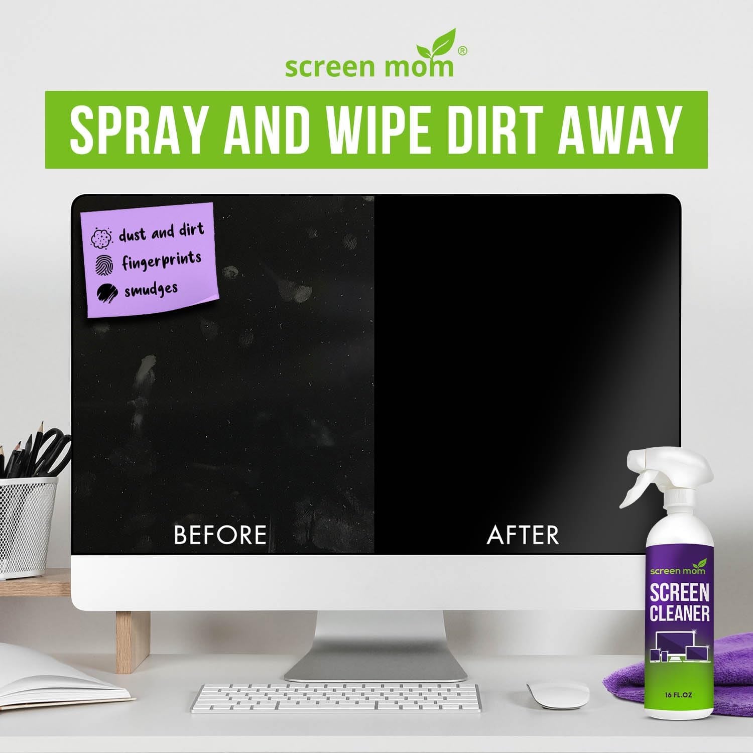 Screen Cleaner Spray and Microfiber Cloth 16Oz Screen Cleaner Spray and Wipe for TV, Laptop, Computer, Phone, Ipad, Car Screen Cleaning Kit Electronic Cleaner Spray