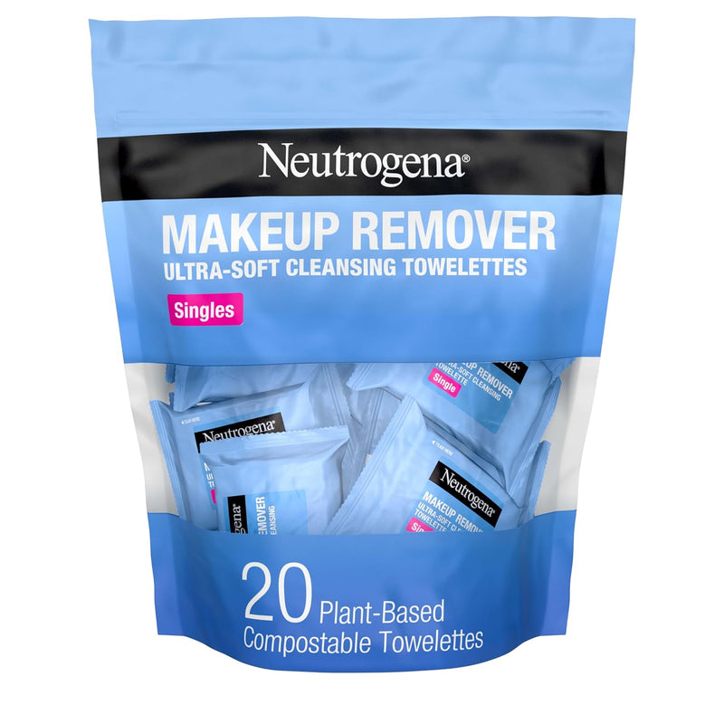 Neutrogena Makeup Remover Wipes, Daily Single Face Cleansing Towelettes, Makeup Removing Cleansing Wipes Removes Dirt & Oil, Alcohol-Free Face Towelettes, 20 Ct