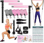Pilates Bar Kit with Resistance Bands, Multifunctional Yoga Pilates Bar with Heavy-Duty Metal Adjustment Buckle, Portable Home Gym Pilates Resistance Bar Kit for Women Full Body Workouts