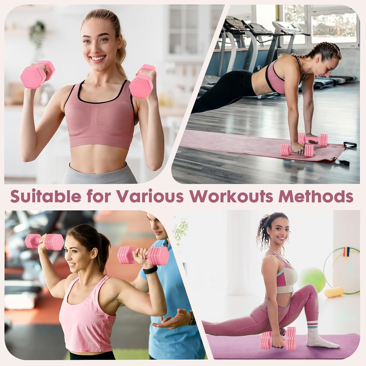 Adjustable Dumbbell Set, 4 in 1 Free Weights Dumbbells Set for Women, Weights for Women at Home, 2Lb 3Lb 4Lb 5Lb with TPU Soft Rubber Handle for Home Gym Exercise Training