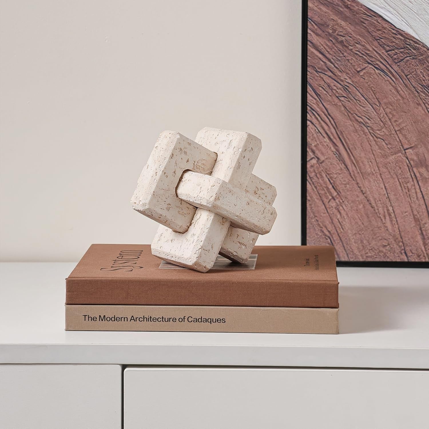 3-Link Knot Resin Travertine Decor, Coffee Table Decor, Book Shelf Entry Table Decoration, Boho Decorative Objects, Aesthetic Accents for Modern Rustic Office Living Room Home DÃ©cor