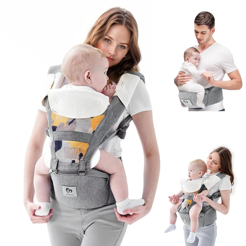 Baby Carrier,  Multifunction Baby Carrier Hip Seat (Ergonomic M Position) for 3-36 Month Baby, 6-In-1 Ways to Carry, All Seasons, Adjustable Size, Perfect for Shopping Travelling (Grey)