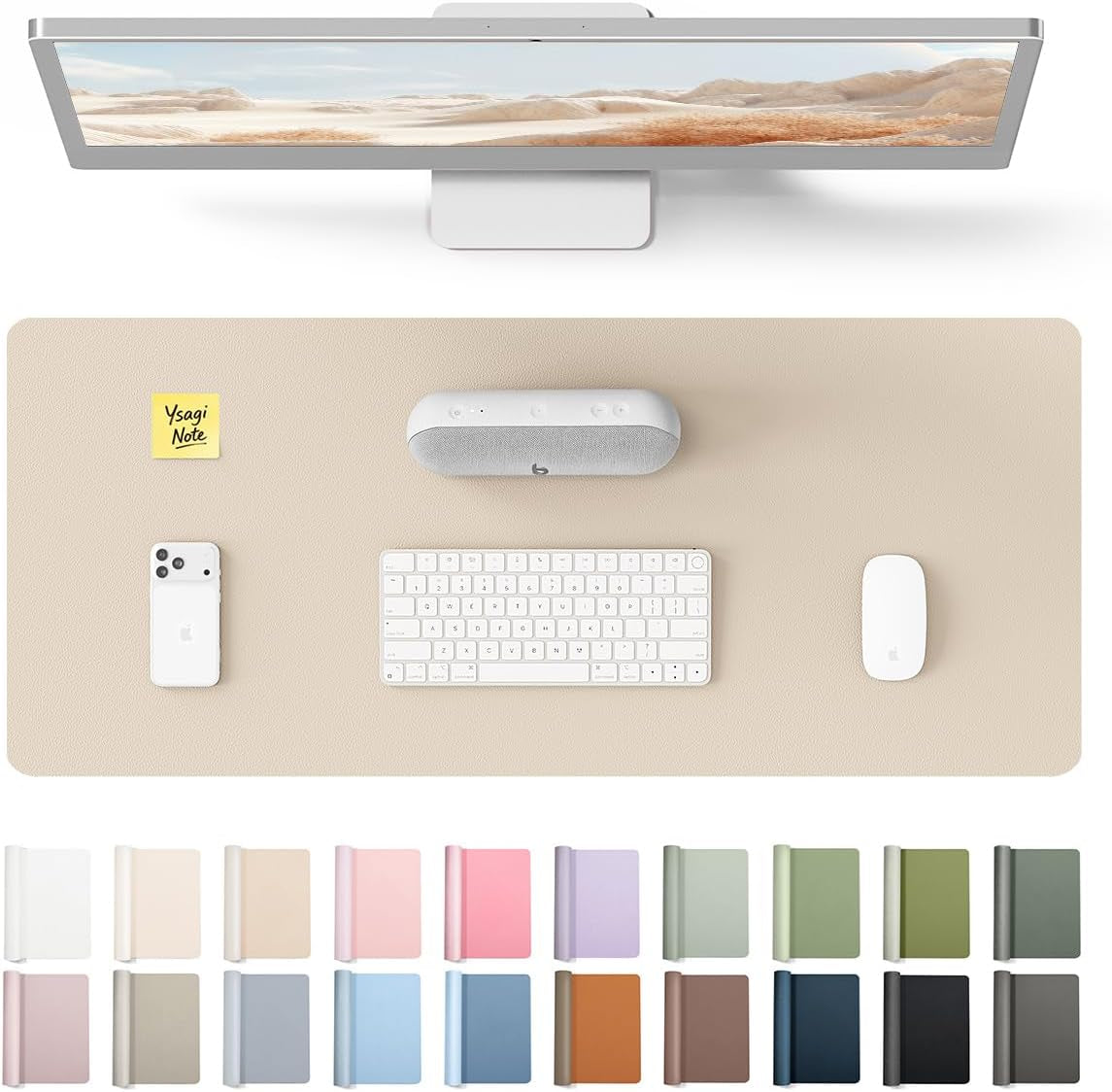 Leather Desk Pad Protector, Office Desk Mat, Large Mouse Pad, Non-Slip PU Leather Desk Blotter, Waterproof Laptop Desk Writing Pad for Office and Home (23.6" X 13.8", Eggshell)