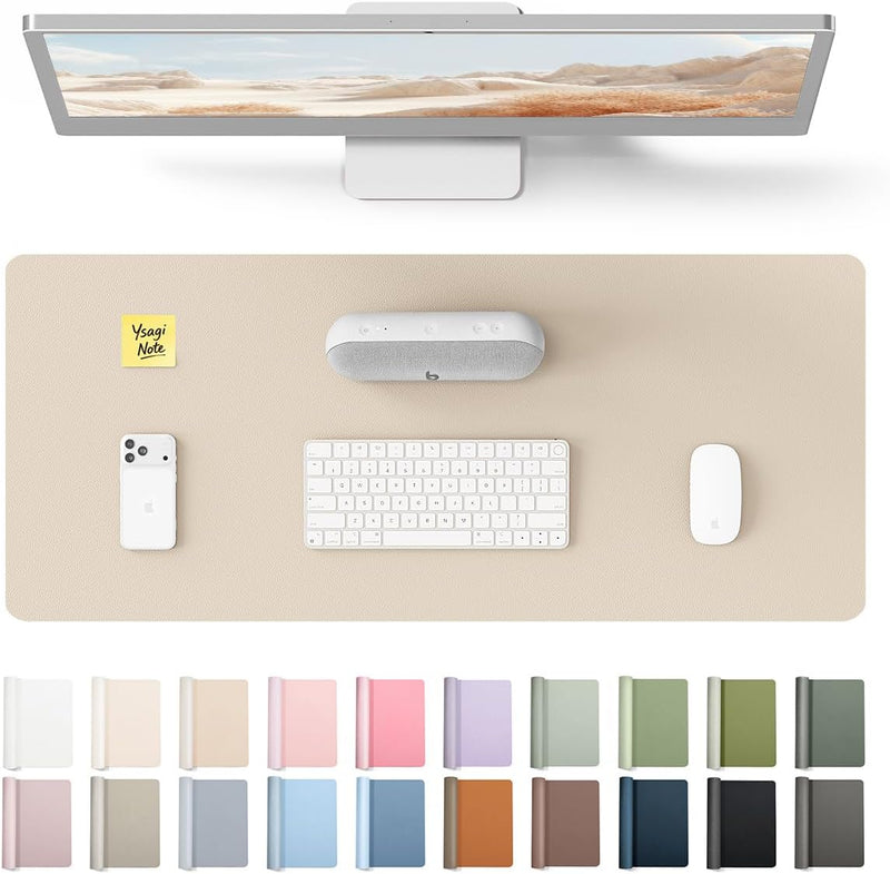 Leather Desk Pad Protector, Office Desk Mat, Large Mouse Pad, Non-Slip PU Leather Desk Blotter, Waterproof Laptop Desk Writing Pad for Office and Home (23.6" X 13.8", Eggshell)