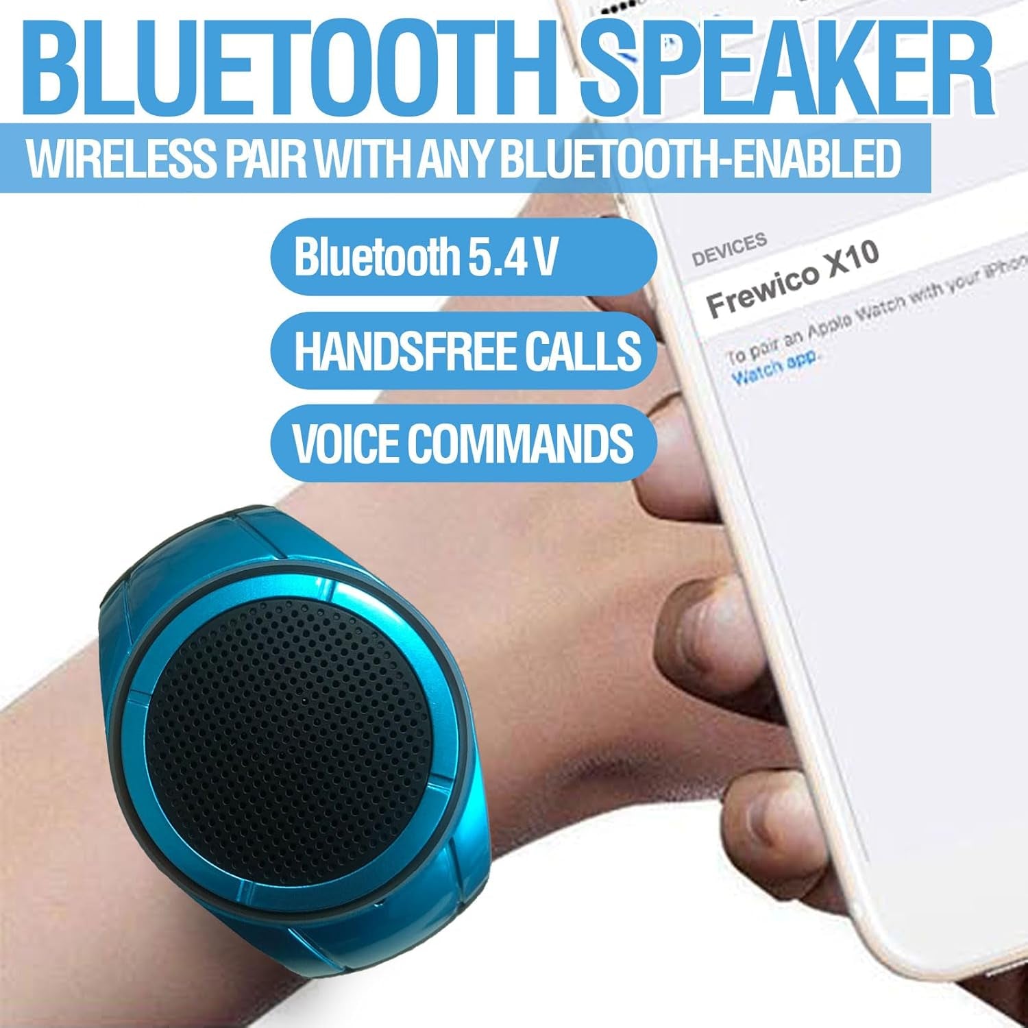 Wearable Portable Waterproof Bluetooth Speaker Watch X10 Clip Speaker MP3 Player Handsfree Clear Call Speakerphone,Tws,Sd Card Slot,Selfie for Working, Running, Cycling(Blue)
