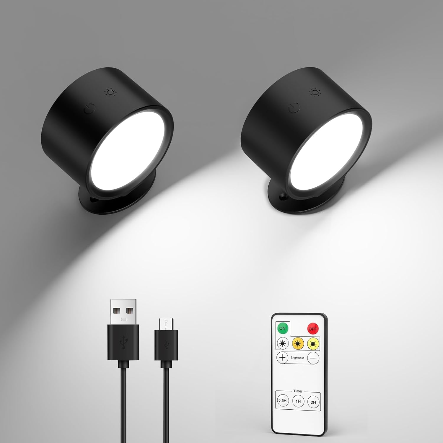 LED Wall Mounted Lights 2 Pcs with Remote, Rechargeable Wall Sconce with 3 Color Temps & Dimmable Magnetic 360Â° Rotation Cordless Light for Bedroom Reading Bedside