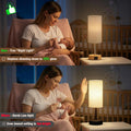 Touch Bedside Table Lamp with Memory - Stepless Dimmable Lamp for Bedroom, Small Nightstand Lamp with Dual USB Charging Ports and AC Outlet, Wood Night Light, Desk Lamp for Nursery, Living Room, Dorm