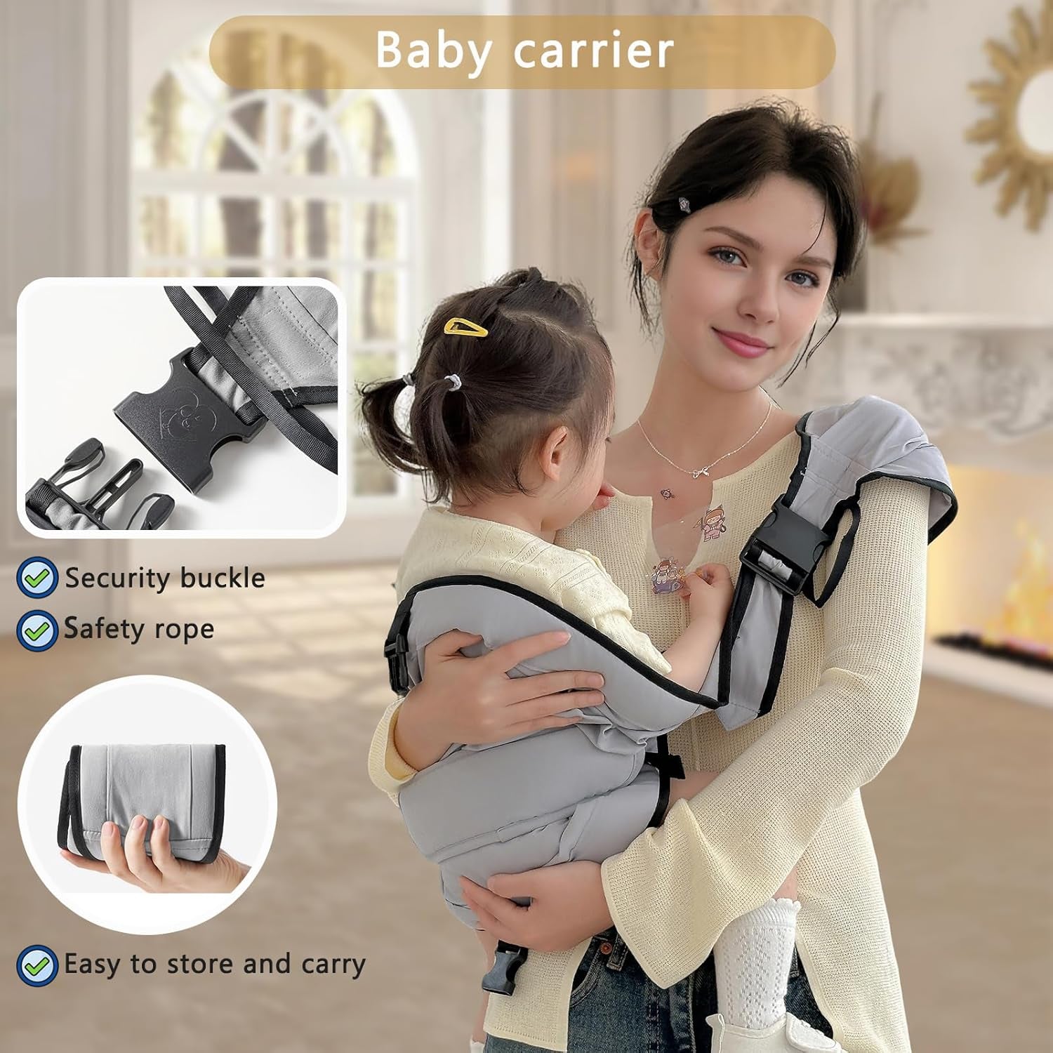 Baby Sling Carrier, Baby Carrier Newborn to Toddler Wrpas Carrier Essentials Safety, Portable and Lightweight, Ergonomic-Designed, Non-Slip Hip Seat Carrying 8-55Lbs(Black)