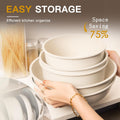 21 Pcs Pots and Pans Set Non Stick, Ceramic Cookware Set Detachable Handle, RV Kitchen Cooking Set Removable Handles, Oven Safe, Induction Ready, Stackable, Cream, Fathers Day Gift for Men
