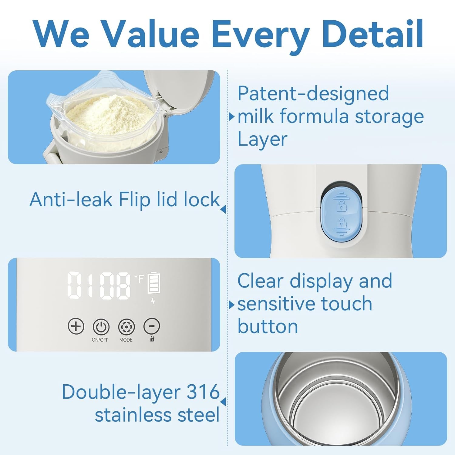 Portable Bottle Warmer for Travel - 17Oz Portable Milk Warmer for Baby with Patent-Designed Formula Storage, 16000Mah Bottle Warmer on the Go for Breast Milk & Formula, Ideal for Car Outdoor
