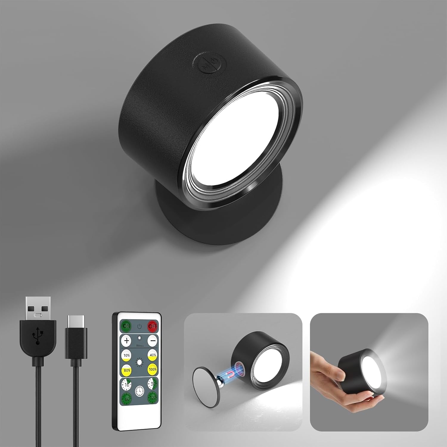 LED Wall Lights with Remote, Wall Mounted Sconces 3000Mah Rechargeable Battery Operated 3 Color Temperatures & Dimmable Magnetic Ball 360Â°Rotation Cordless Wall Light for Bedroom Bedside