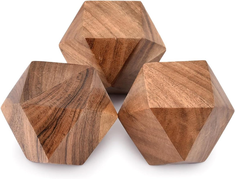 Acacia Wood Decorative Wood Ball for Centerpiece or Individual Use Ideal for Use in Living, Dining Room, Coffee Table Centerpiece Home Décor (3" X 3" X 3"), (Set of 3)