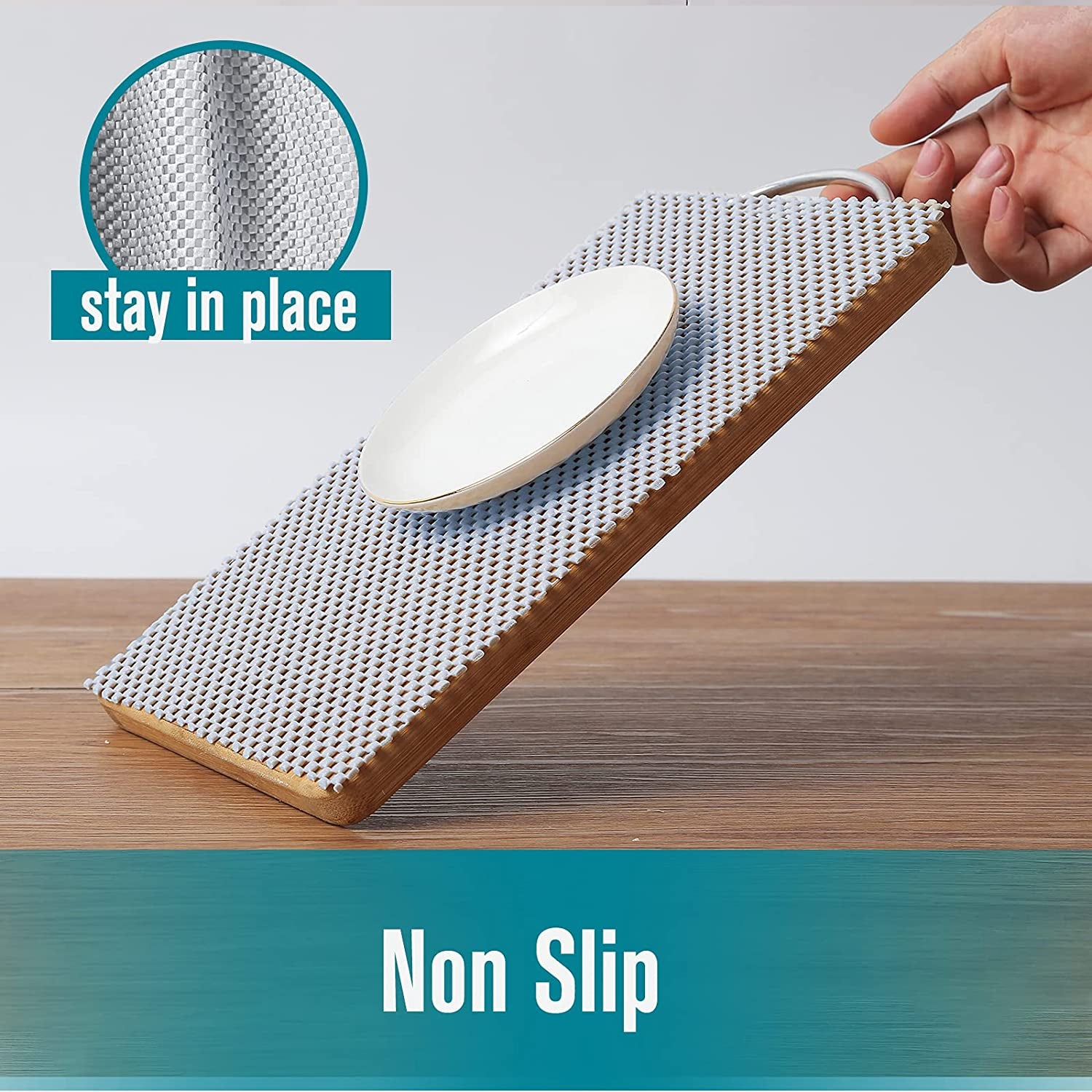 Shelf Cupboard Liner, Cabinet Drawer Liners Non Adhesive 12 Inches X 20 Feet for Kitchen Cabinets, Strong Grip Durable Non Slip for Storage Desks Kitchenware Tableware, Easy to Install, White