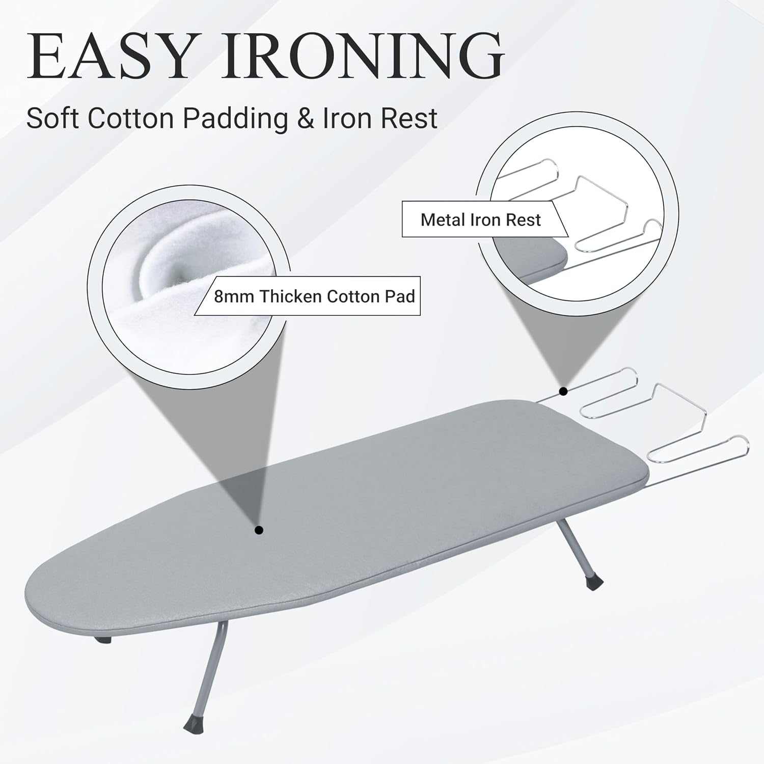 Ironing Board, Small Iron Board with Iron Rest, Mini Tabletop Ironing Board with Heat-Reflective Cover and 100% Cotton 8Mm Thicken Pad, 31.5"X11.8"X6.2", Silver