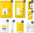 48Pcs Disposable Travel Set: Bed Sheet*2 Duvet Cover*2 Pillow Case*4 Bath Towels*4 Shower Caps*4 Plastic Bathtub Bag*5 Toilet Seat Covers*4 Compression Face Towel*15 Toothbrushes*4 Slippers*4
