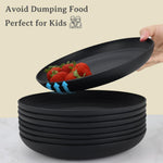 Wheat Straw Plates - 8 Inch Unbreakable Dinner Plates Set of 8 - Dishwasher & Microwave Safe Plastic Plates Reusable - Lightweight Plates for Kitchen,R.V (Pure Black)