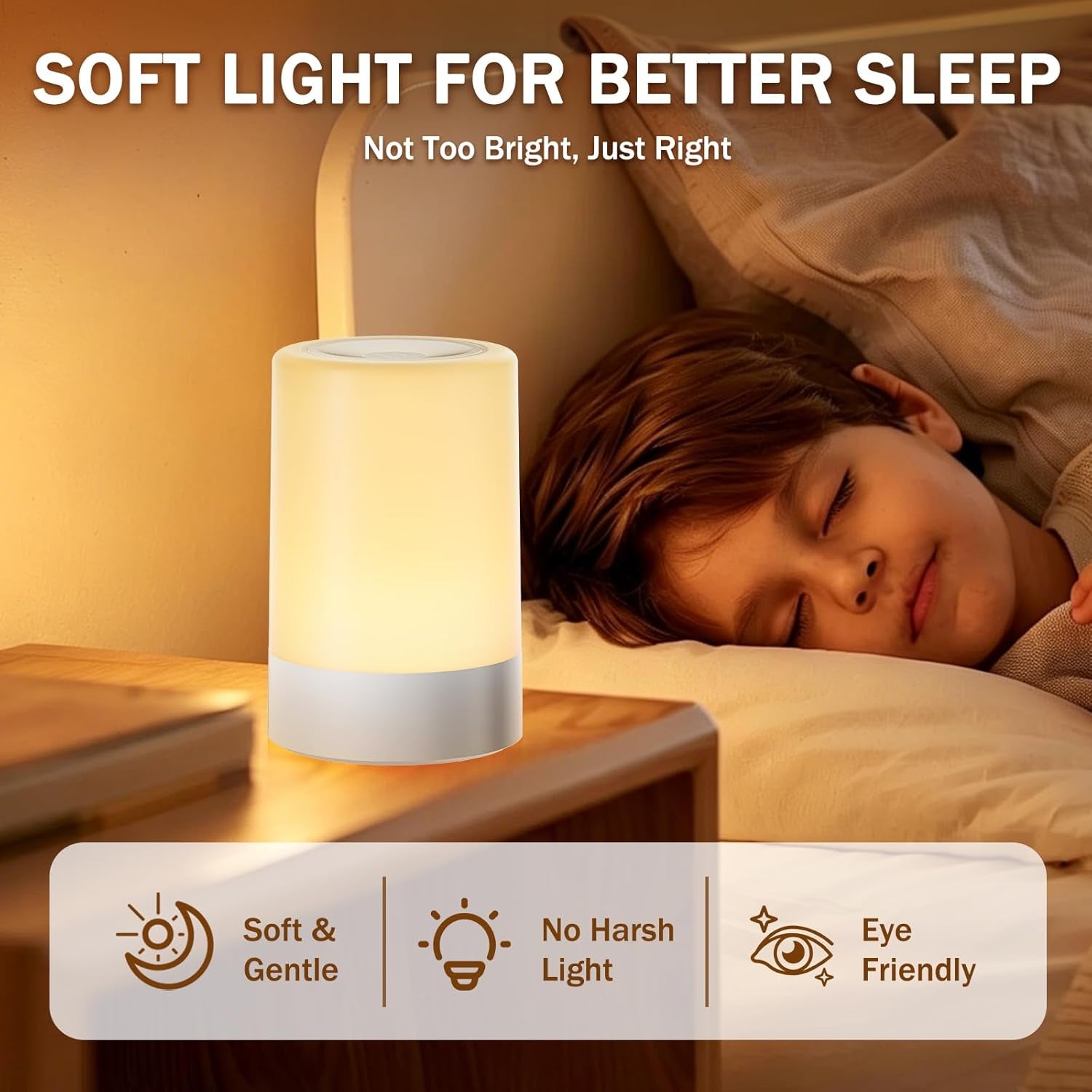 Nursery Night Light for Baby, Portable LED Touch Night Lamp for Kids and Adult, Breastfeeding, Sleep Aid, USB Rechargeable Nursing Lamp, Bedside Dimmable Warm Night Light, Soft Eye Caring