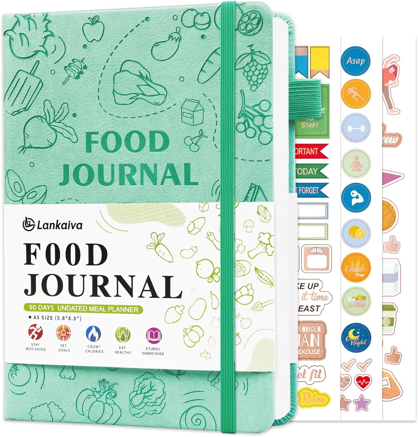 Food Journal for Women Weight Loss & Fitness - Meal Planner & Calorie Counter Book | A5 Food Diary for Gym, Yoga & Healthy Eating | 90D Undated Wellness Nutrition Journal for Women & Men Workout, Green