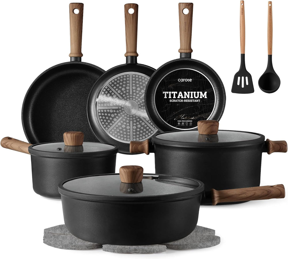 Nonstick Pots and Pans, Induction Titanium Cookware Set 16Pcs Kitchen Cooking Sets, Pot and Pan Non Stick W/Frying Pan (PFOS, PFOA Free)
