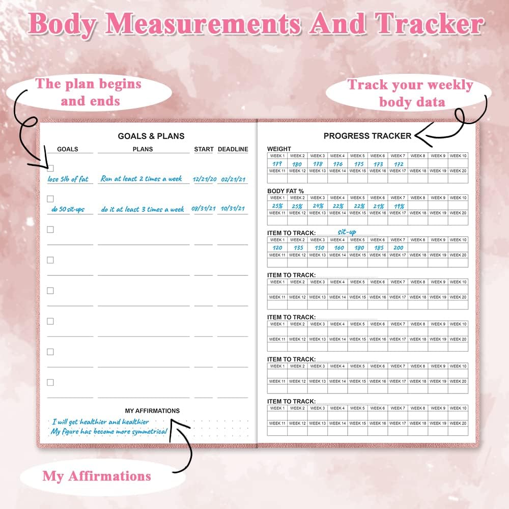 Fitness Planner - Workout Planner for Woman and Man, Fitness Planner for Women & Men - A5 Hardcover Workout Journal/Planner to Track Weight Loss, GYM, Bodybuilding Progress - Daily Health & Wellness Tracker, Rose